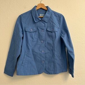 Koret Blue Button Front Utility Jacket PM Petite Medium Lightweight Casual